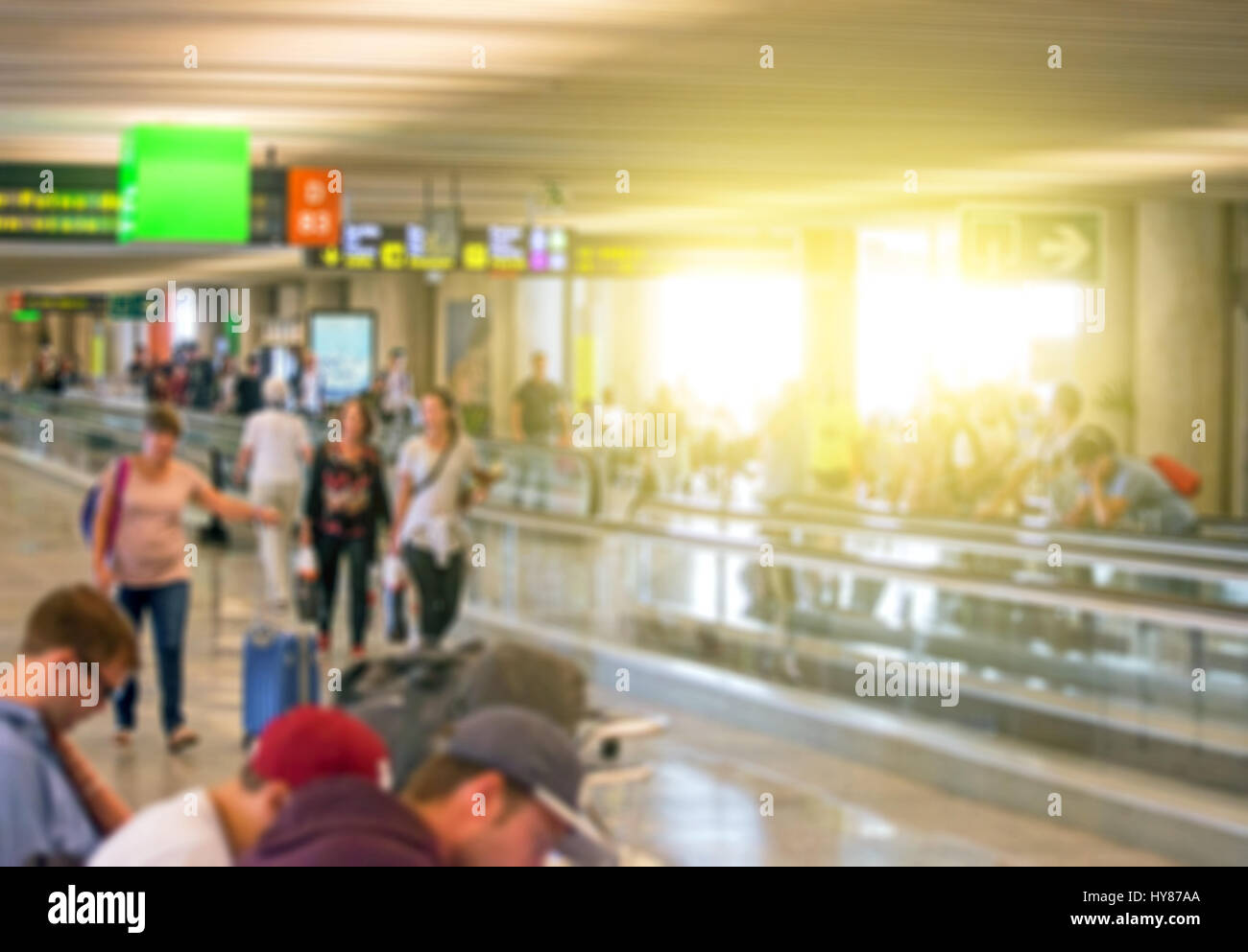 Passenger terminal inside the airport. Blurred image. Suitable for background. Stock Photo
