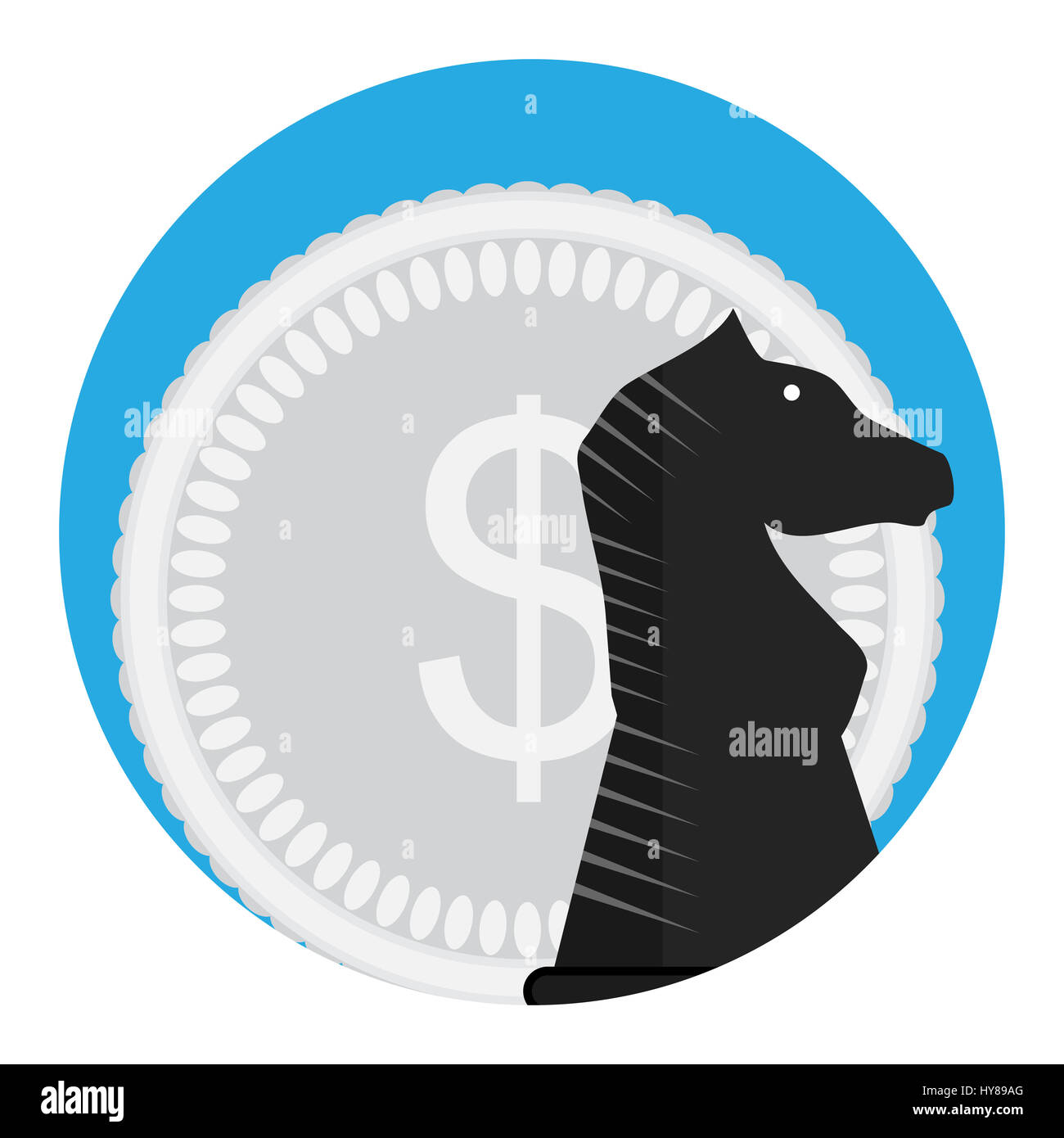 Money and chess horse. Investment financial banner, vector illustration