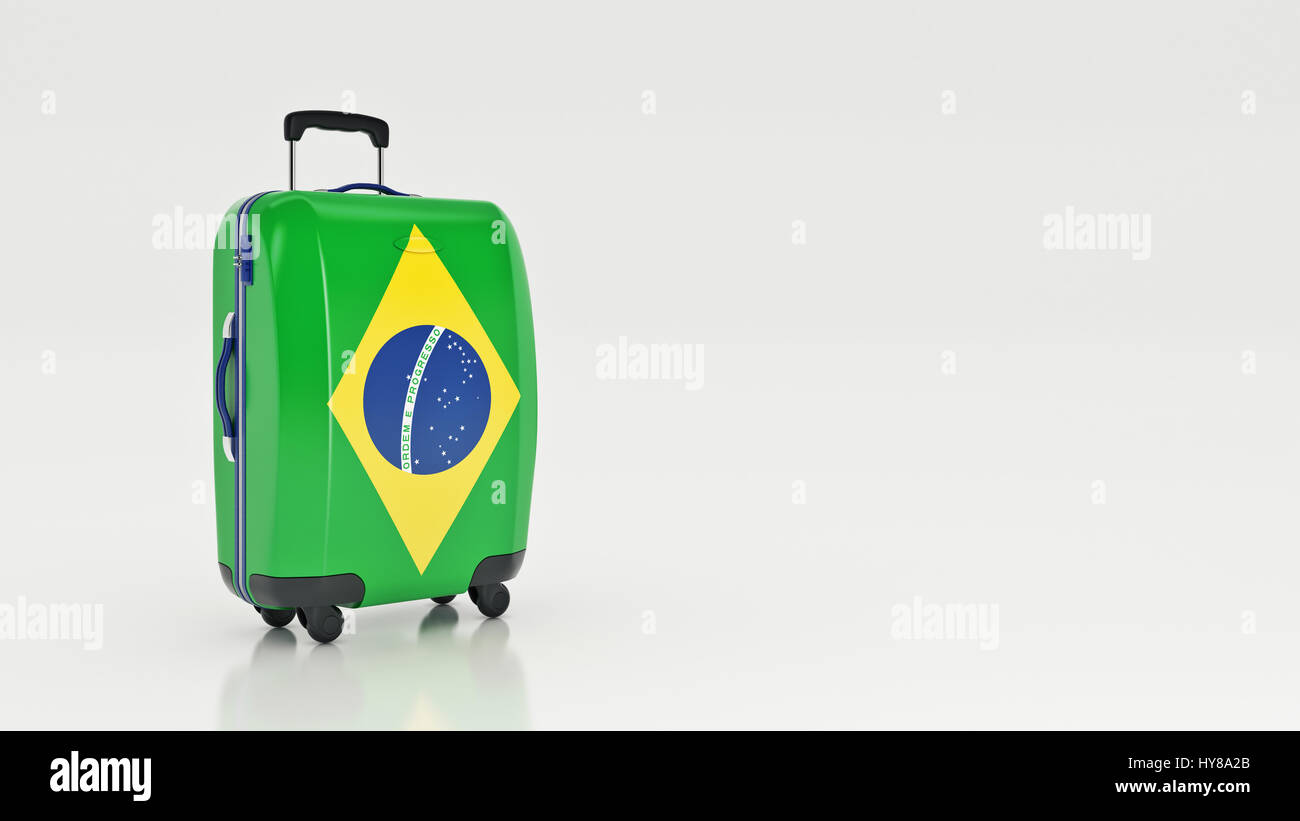 suitcase with Brasil flag. 3d rendering Stock Photo