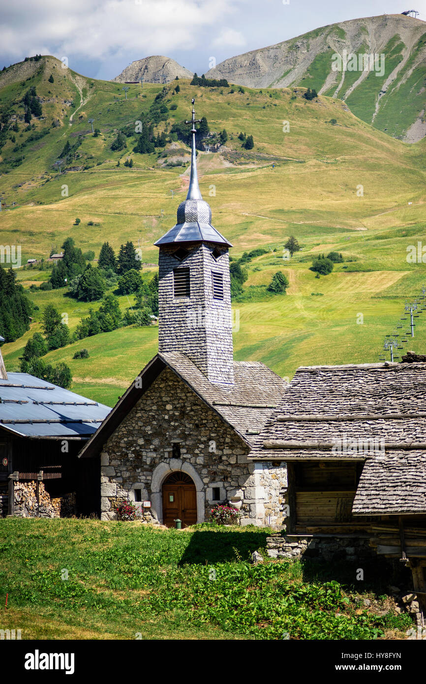 France, Haute-Savoie, Le Chinaillon, Massif des Aravis, the village. Stock Photo