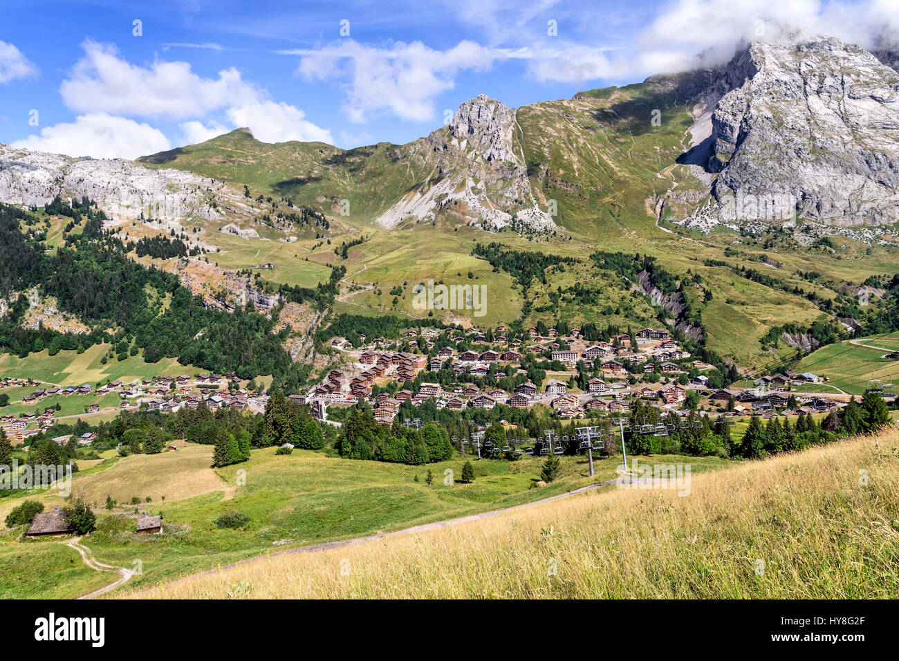 France, Haute-Savoie, Le Chinaillon, Massif des Aravis, the ski station. Stock Photo