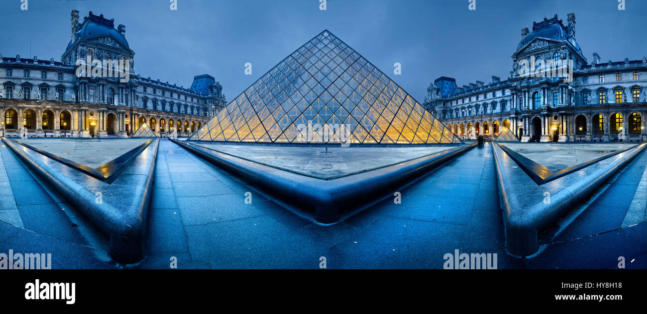 Louvre and the Pyramid.The Louvre is the most visited art museum in the world and a historic monument Stock Photo