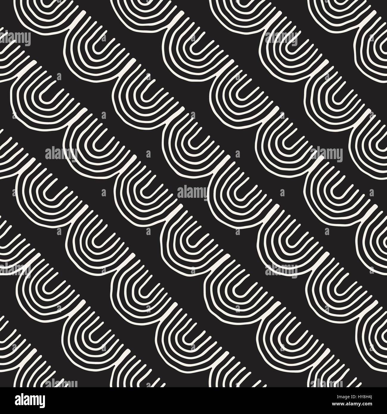 Monochrome minimalistic tribal seamless pattern with arc lines. Vector ...