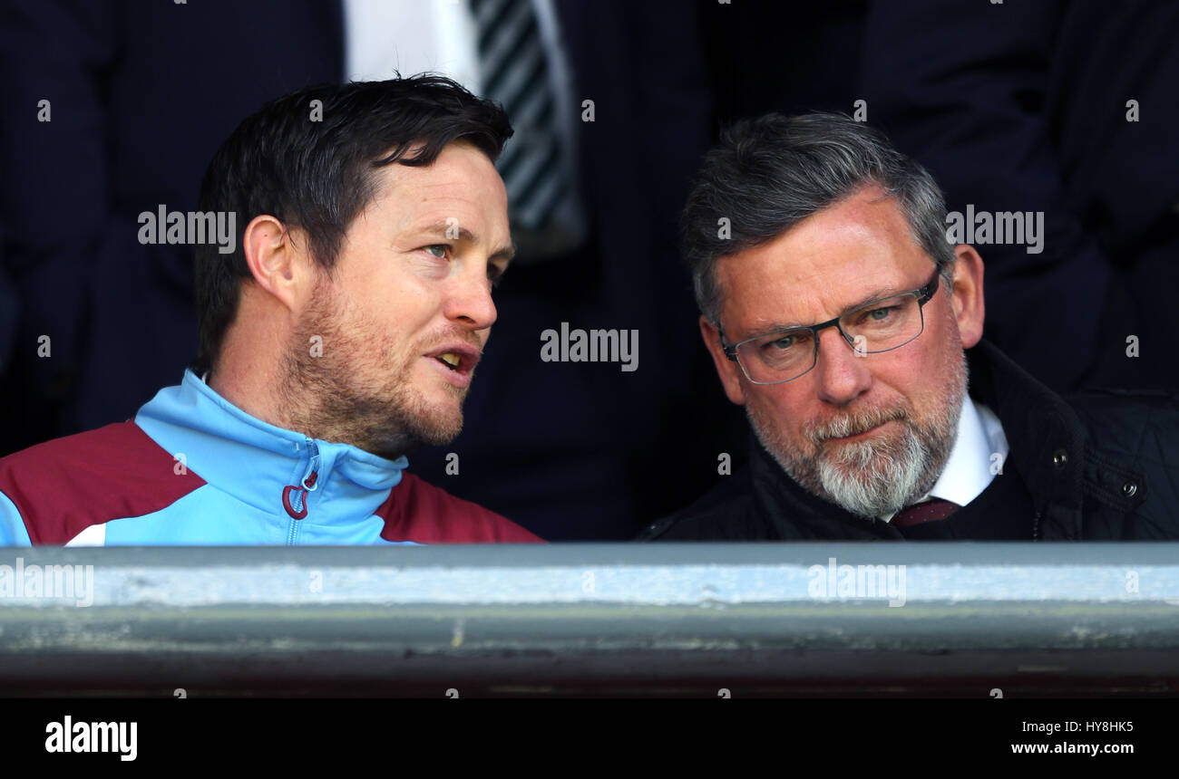 Heart of Midlothian director of football Craig Levine (right) in the stands during the Ladbrokes Scottish Premiership match at Tynecastle Stadium, Edinburgh. Stock Photo