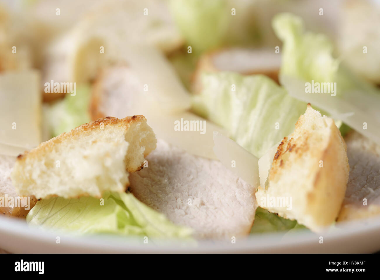 caesar salad with chicken macro shot, homemade dish Stock Photo Alamy