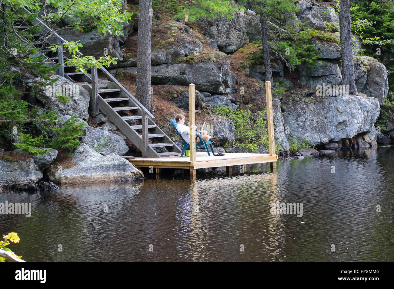 Lake boat landing in Maine Stock Photo Alamy