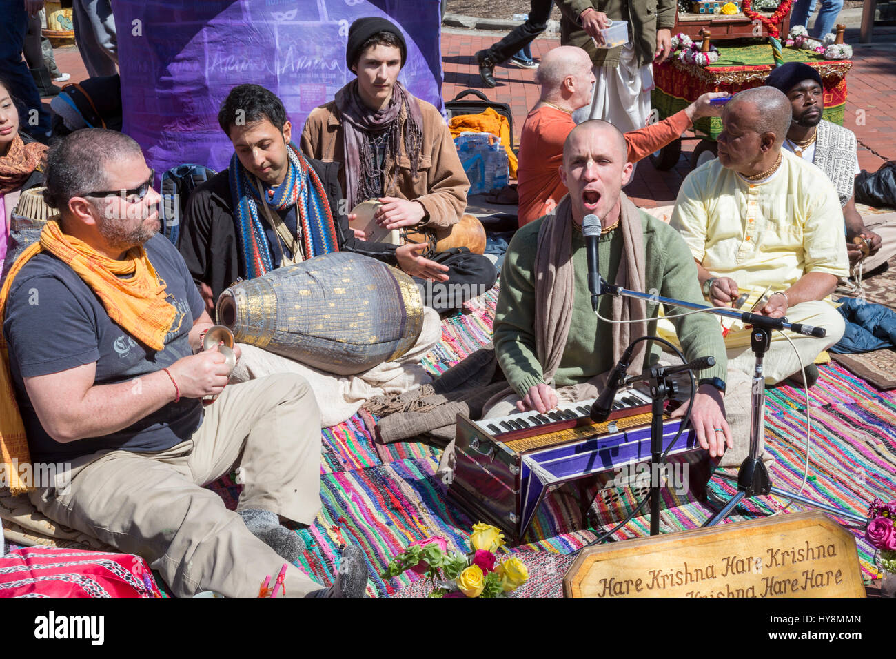 Ann Arbor, Michigan - Hare Krishna devotees chanting on the University of Michigan campus. Stock Photo