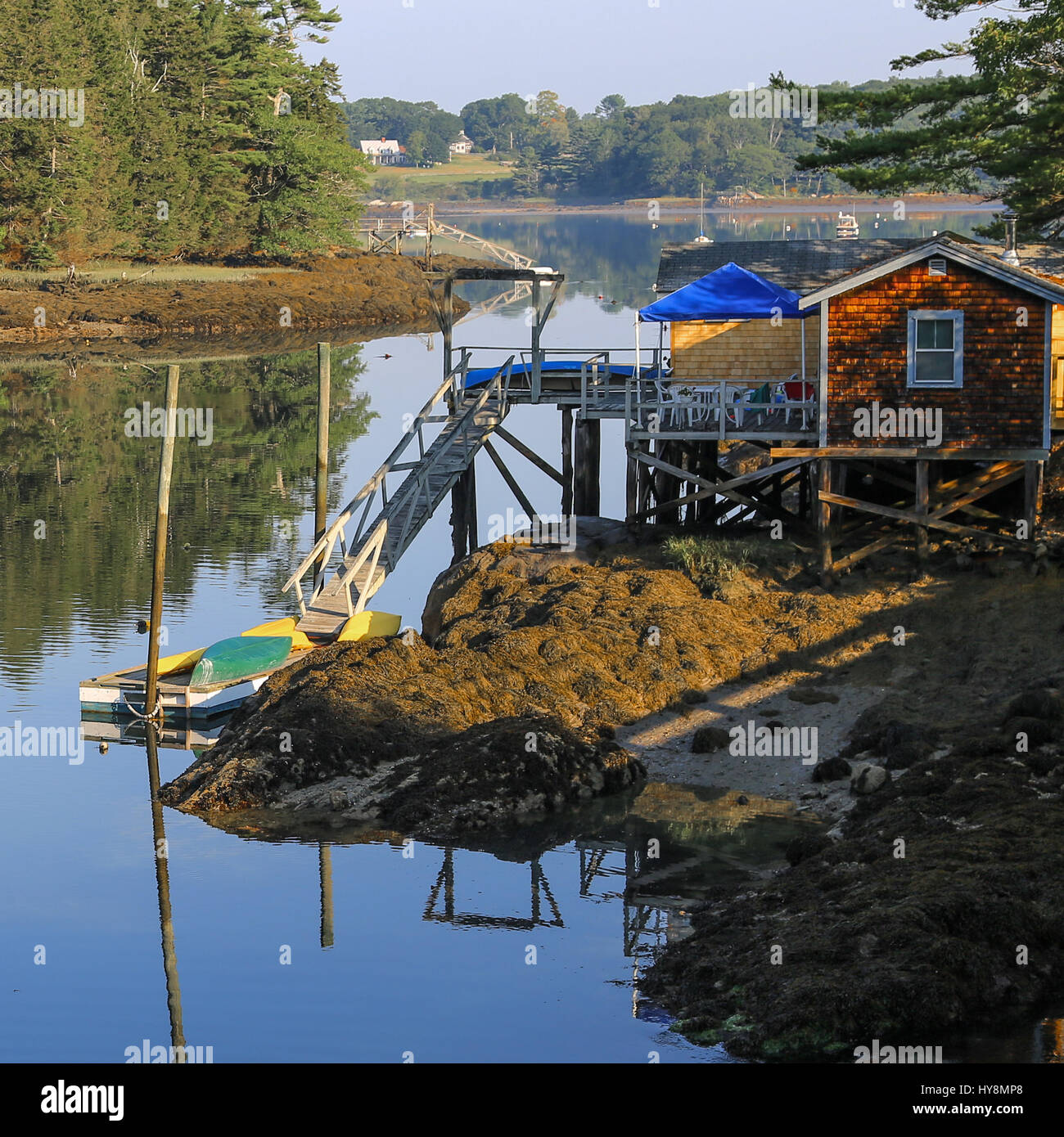 Cabin on the water in Maine Stock Photo Alamy