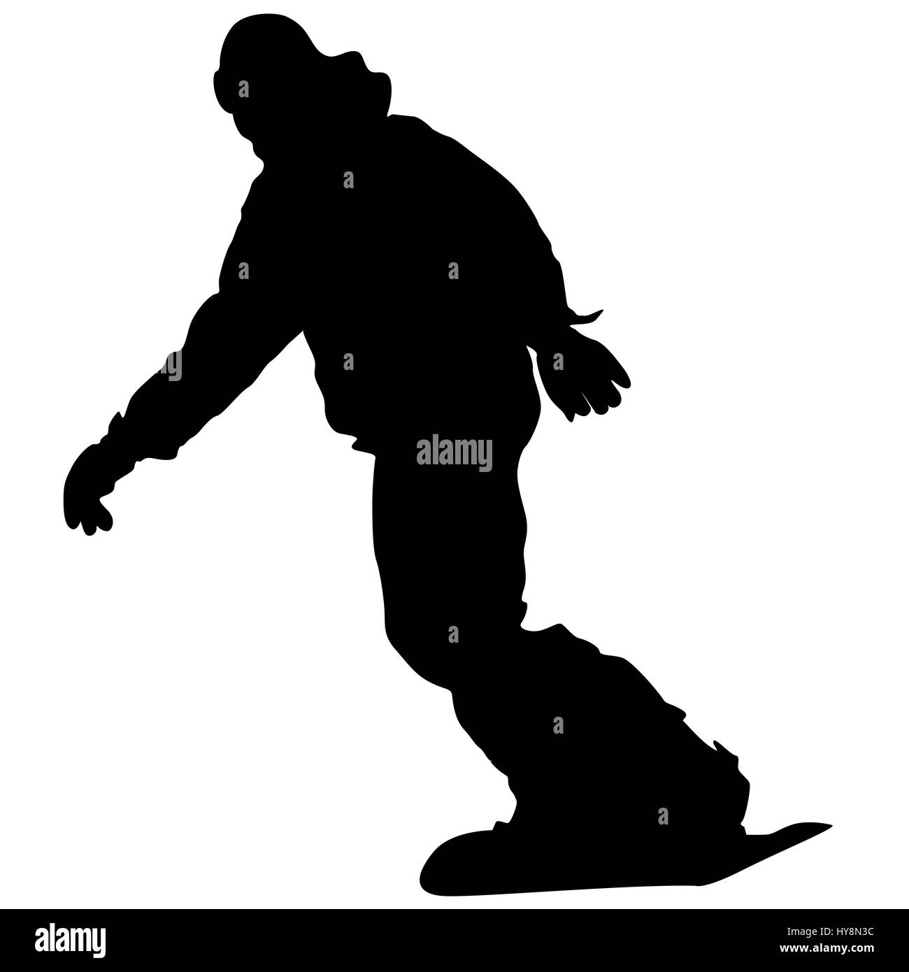 Black silhouettes snowboarders on white background. Stock Photo