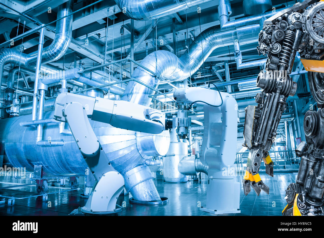 Human robot control automatic robotic hand machine tool at industrial manufacture factory, Technology robotic concept Stock Photo