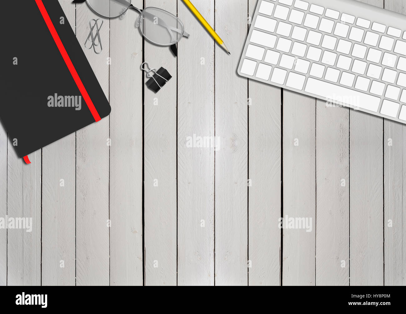 Office table top view with laptop and supplies Stock Photo Alamy