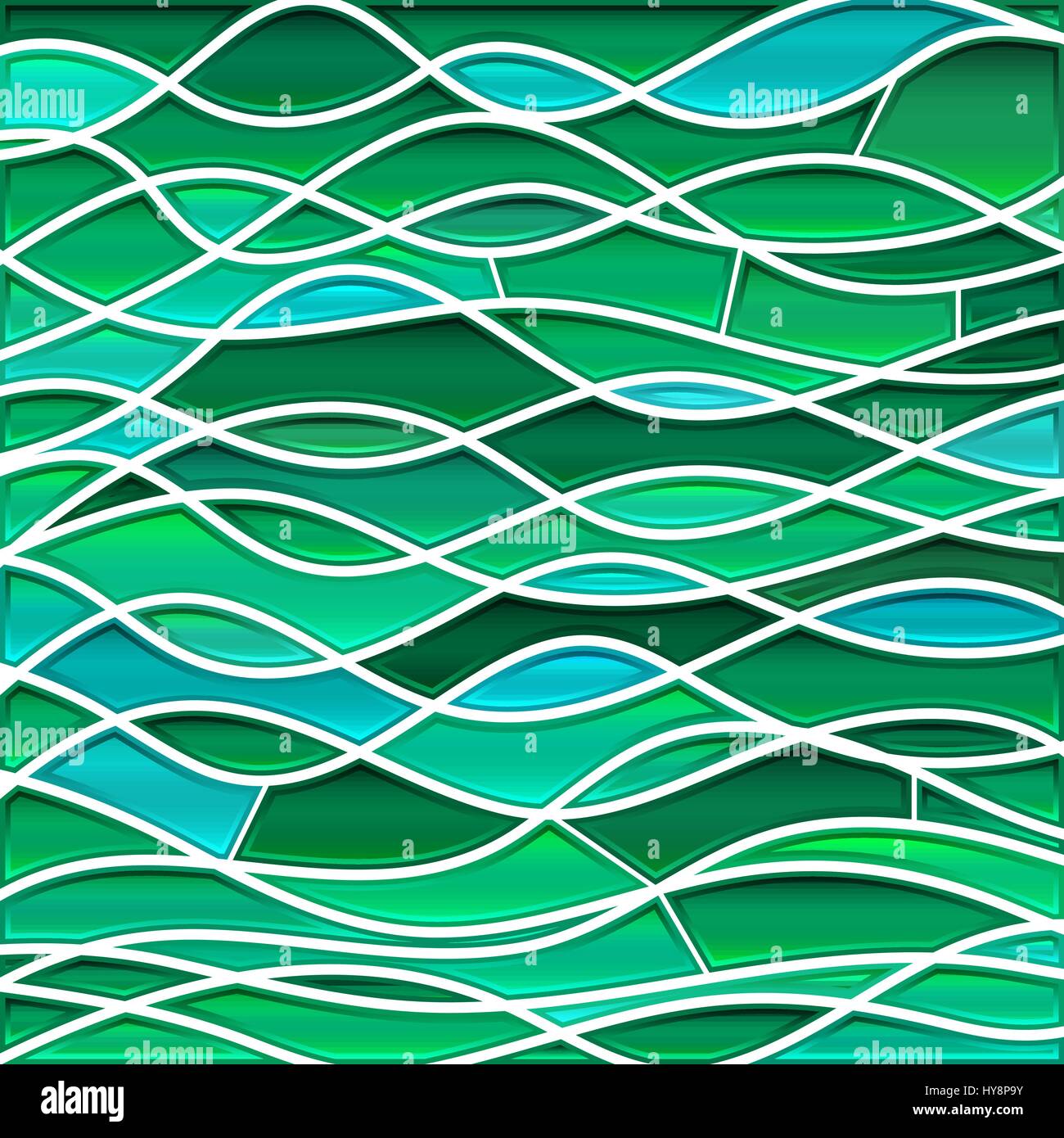 abstract vector stained-glass mosaic background - teal waves Stock ...