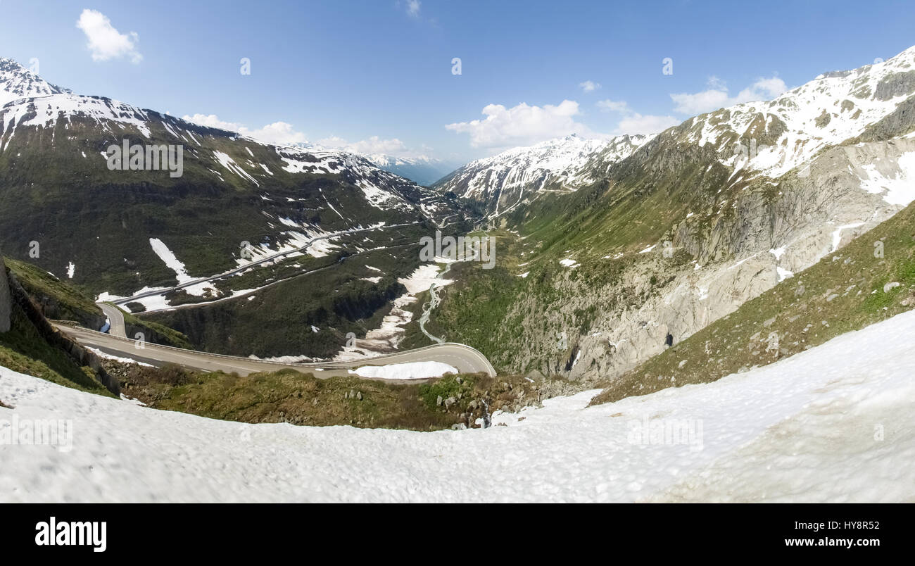 Switzerland: Canton Valais. View of the road to the Grimsel Pass. Stock Photo