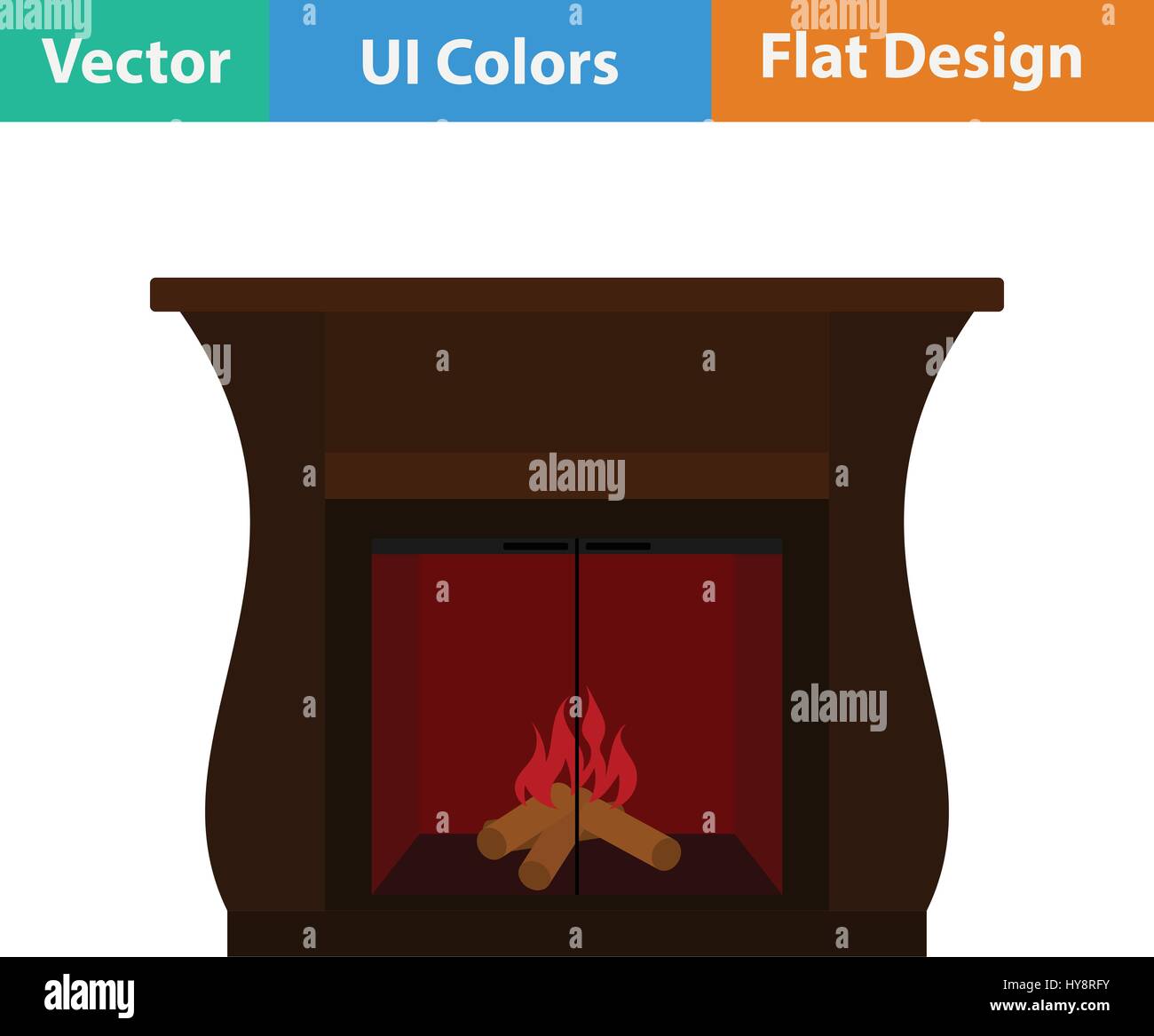 Fireplace with doors icon. Flat design. Vector illustration. Stock Vector