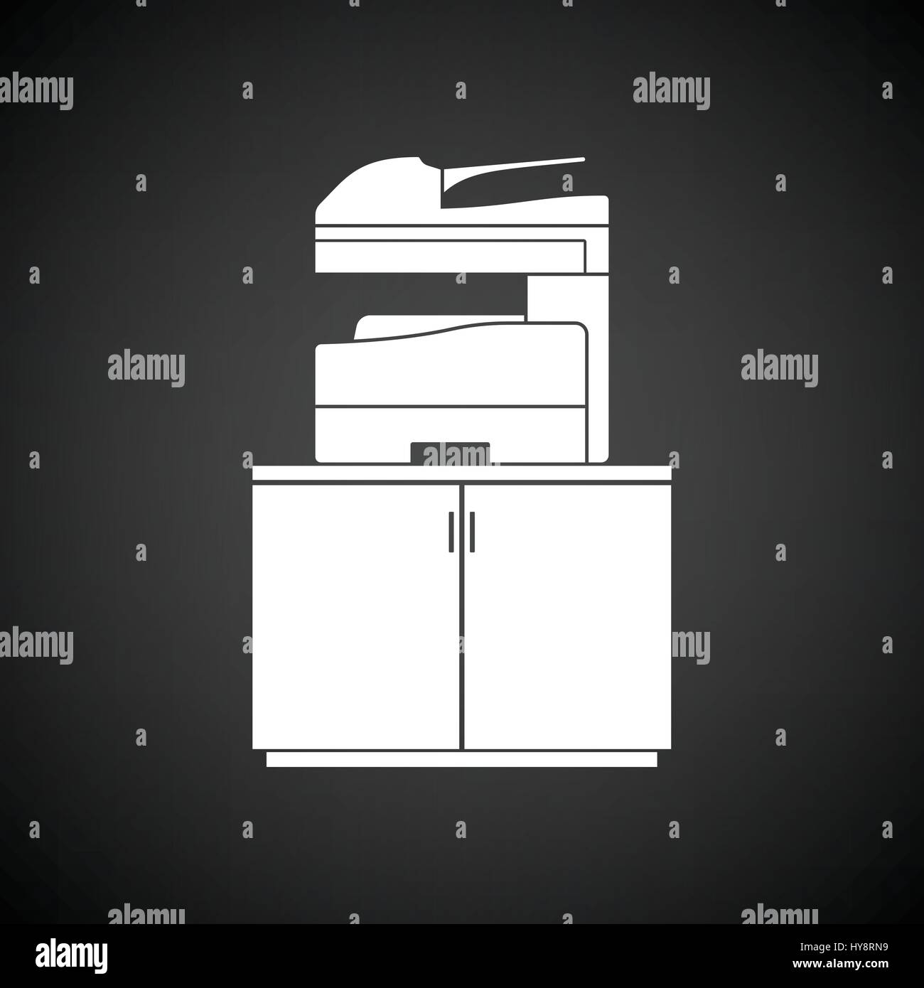 Copying machine icon. Black background with white. Vector illustration