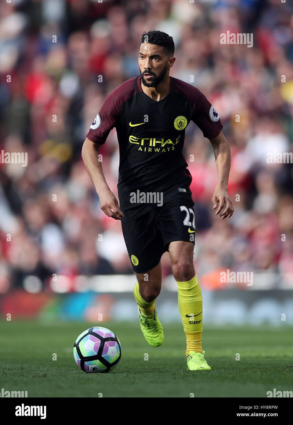 Manchester City's Gael Clichy during the Premier League match at the Emirates Stadium, London. PRESS ASSOCIATION Photo. Picture date: Sunday April 2, 2017. See PA story SOCCER Arsenal. Photo credit should read: Nick Potts/PA Wire. RESTRICTIONS: No use with unauthorised audio, video, data, fixture lists, club/league logos or 'live' services. Online in-match use limited to 75 images, no video emulation. No use in betting, games or single club/league/player publications. Stock Photo