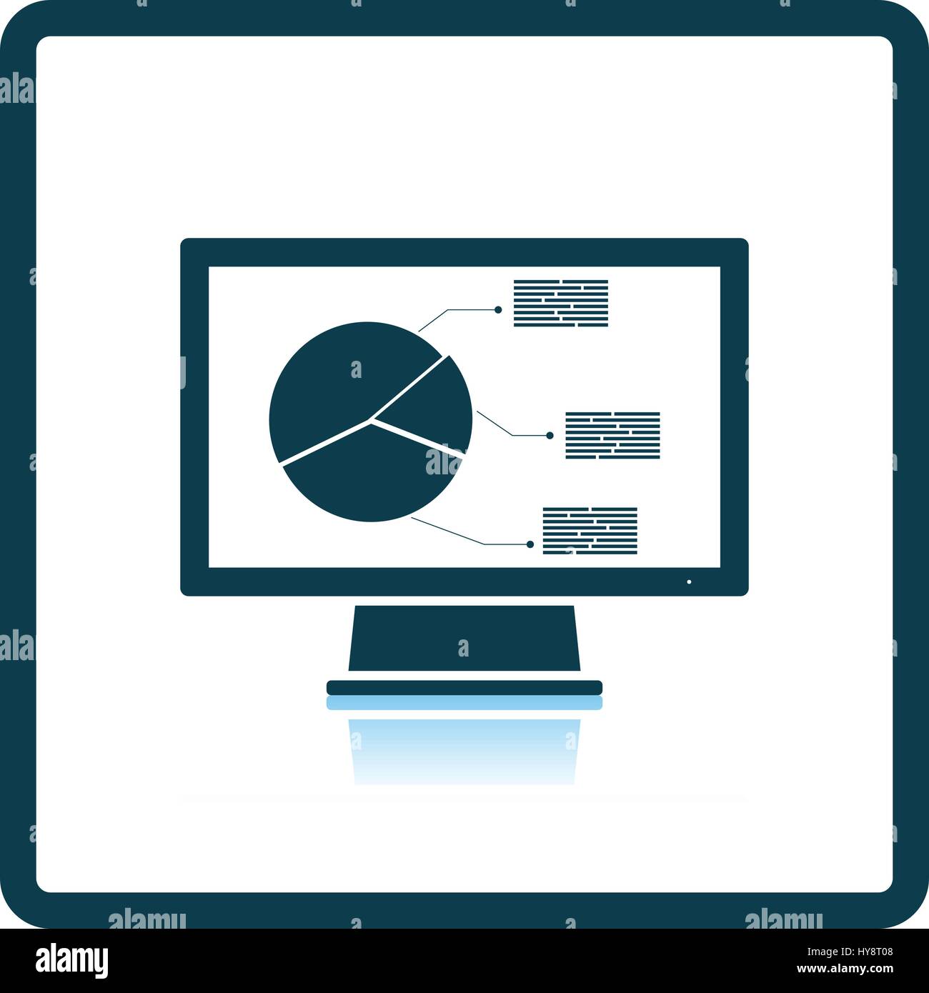 Monitor with analytics diagram icon. Shadow reflection design. Vector ...