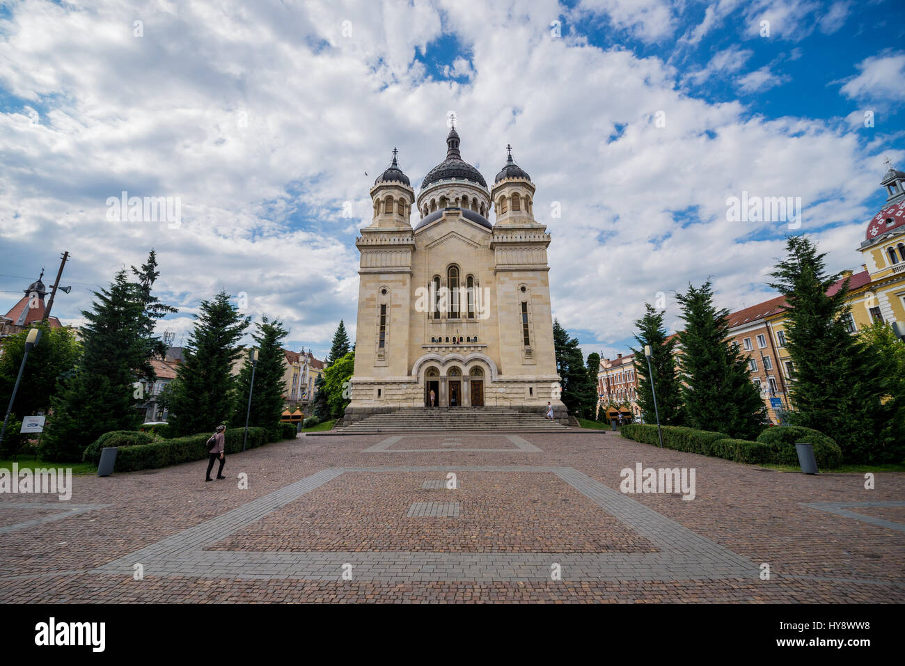 Romanian Orthodox Cathedral of Dormition of the Theotokos on Avram Iancu Square in Cluj Napoca, second most populous city in Romania Stock Photo