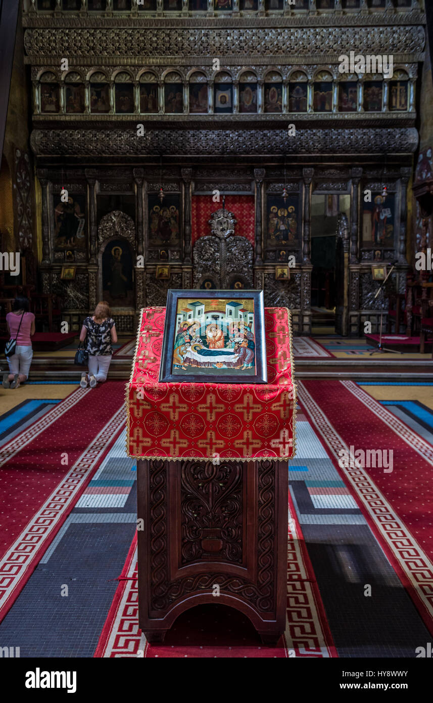 Icon in Romanian Orthodox Cathedral of Dormition of the Theotokos in Cluj Napoca, second most populous city in Romania Stock Photo