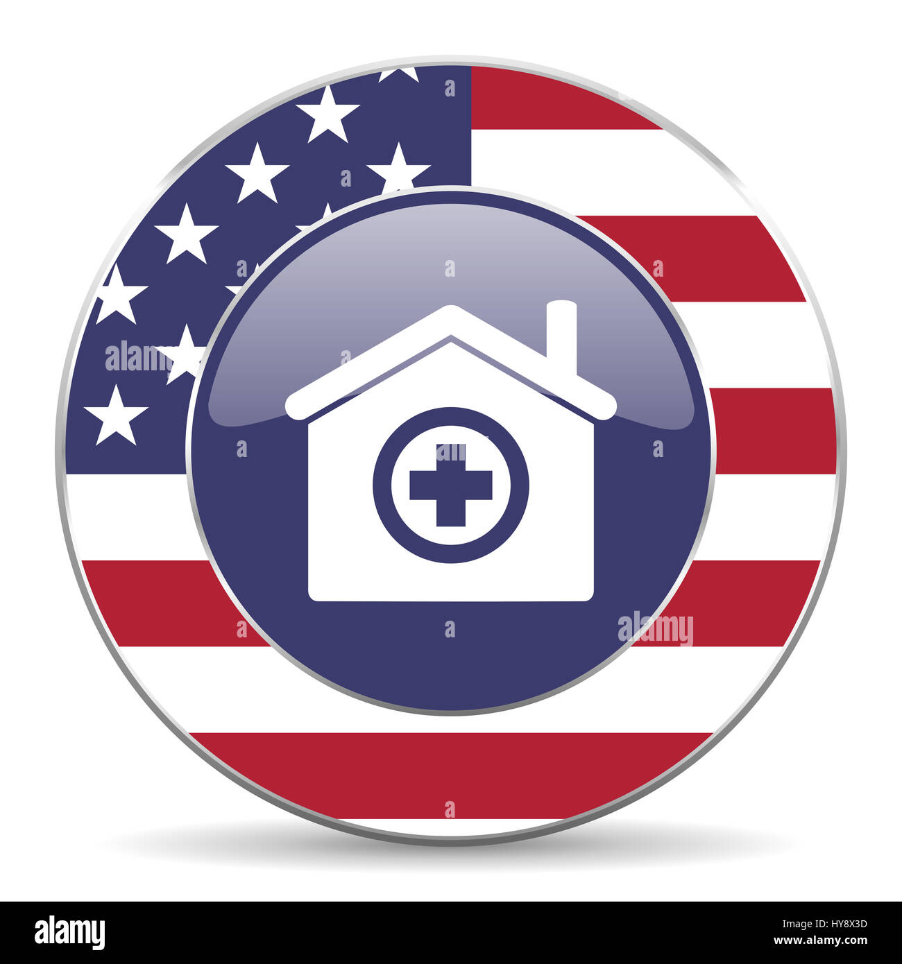 Hospital usa design web american round internet icon with shadow on white background. Stock Photo