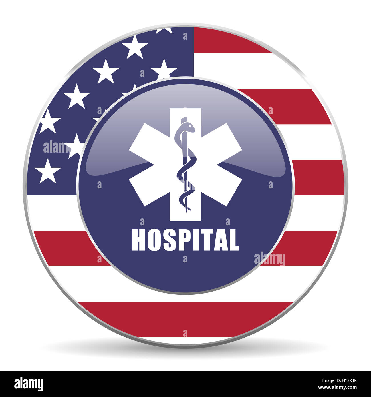 Hospital usa design web american round internet icon with shadow on white background. Stock Photo