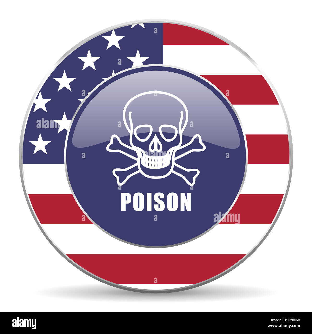 Poison skull usa design web american round internet icon with shadow on white background. Stock Photo