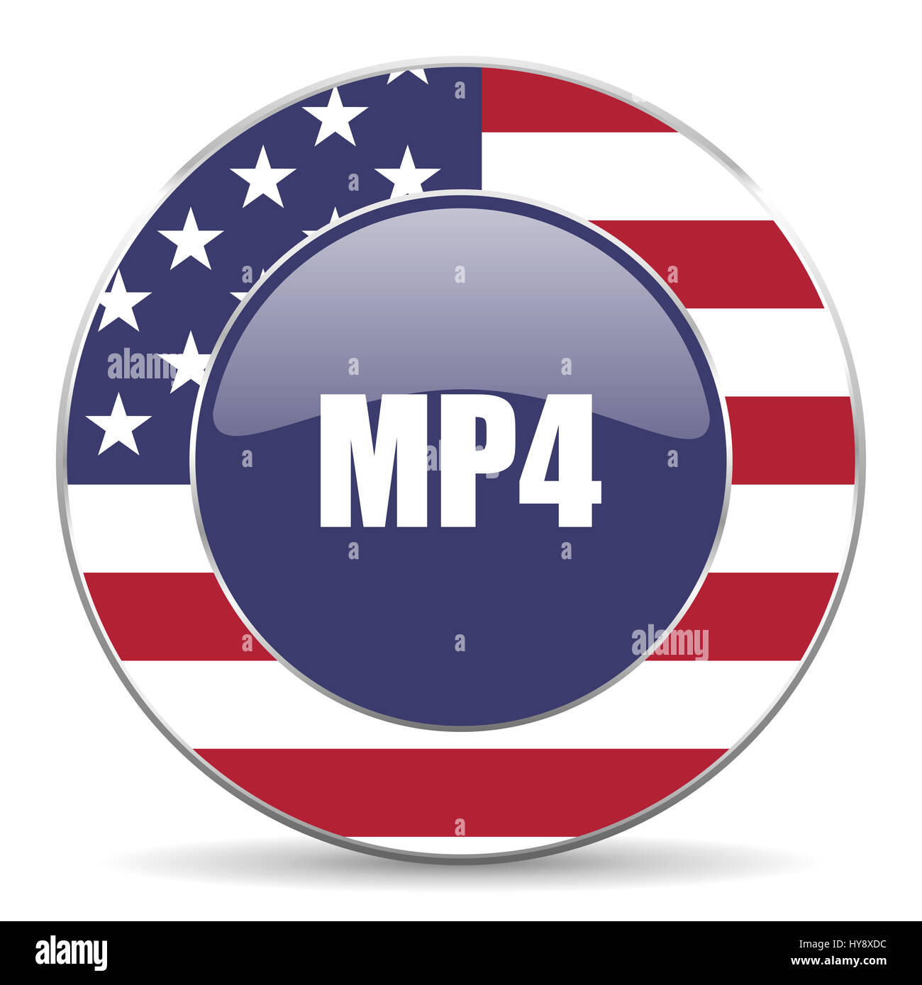 MP4 usa design web american round internet icon with shadow on white  background Stock Photo - Alamy