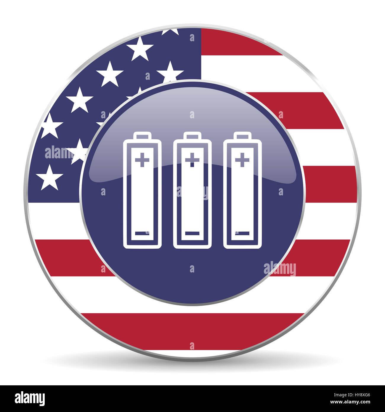 Battery usa design web american round icon with shadow on