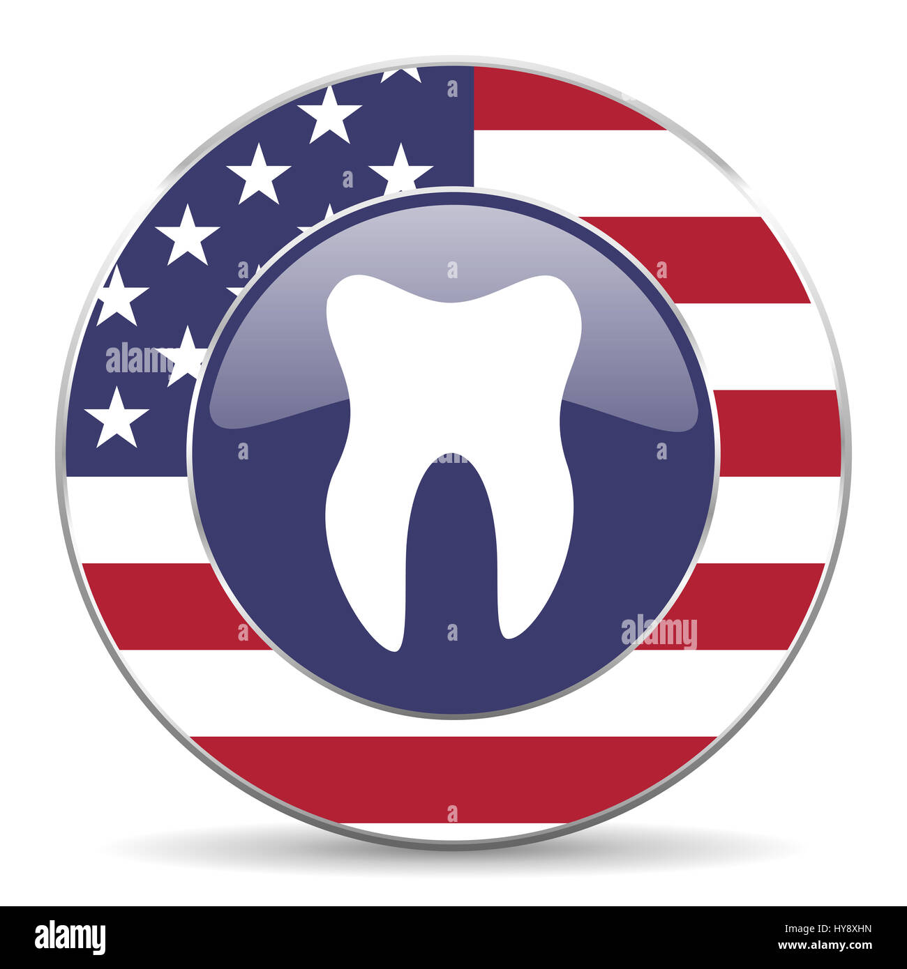 Tooth usa design web american round internet icon with shadow on white background. Stock Photo