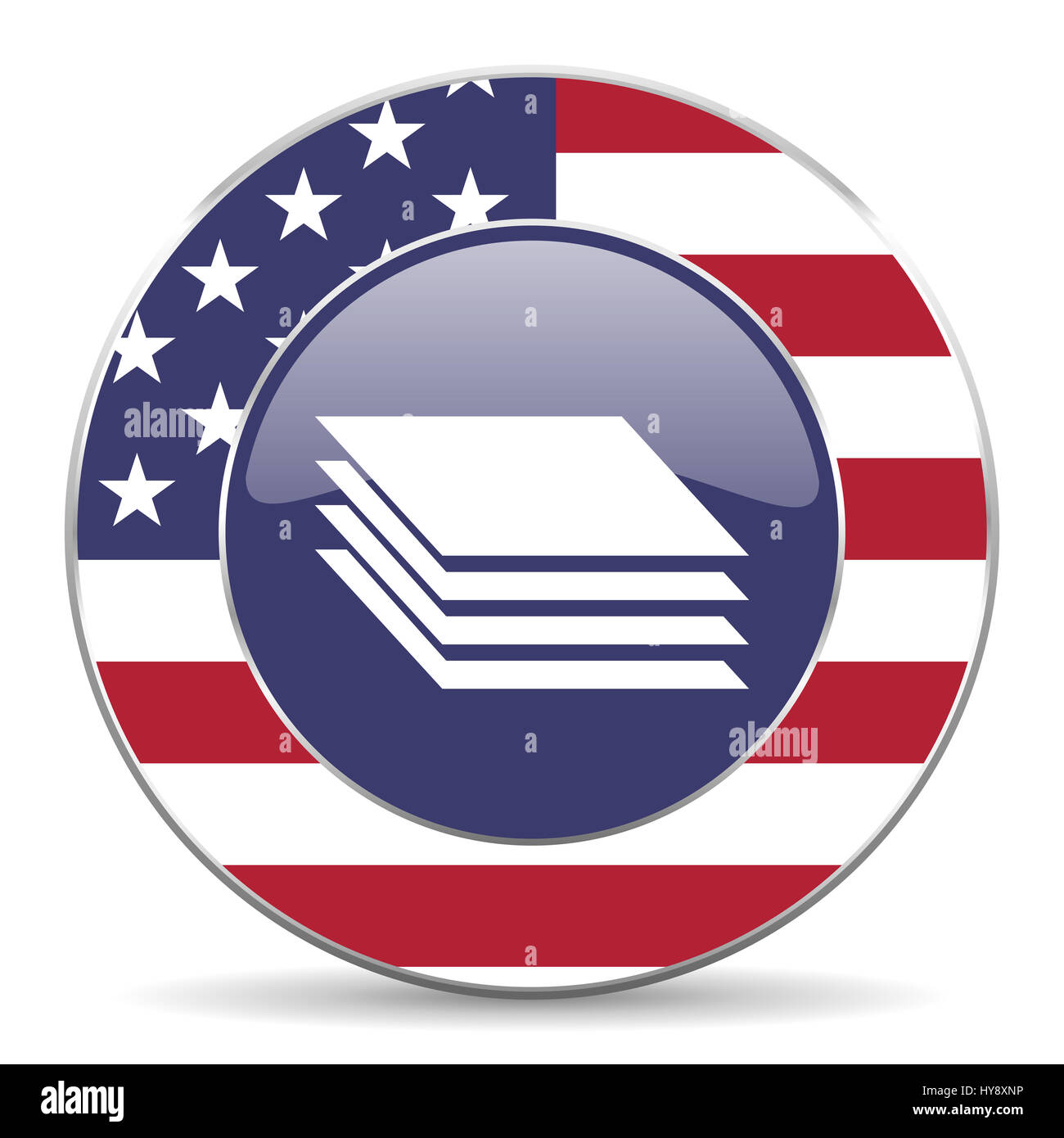 Layers usa design web american round internet icon with shadow on white background. Stock Photo