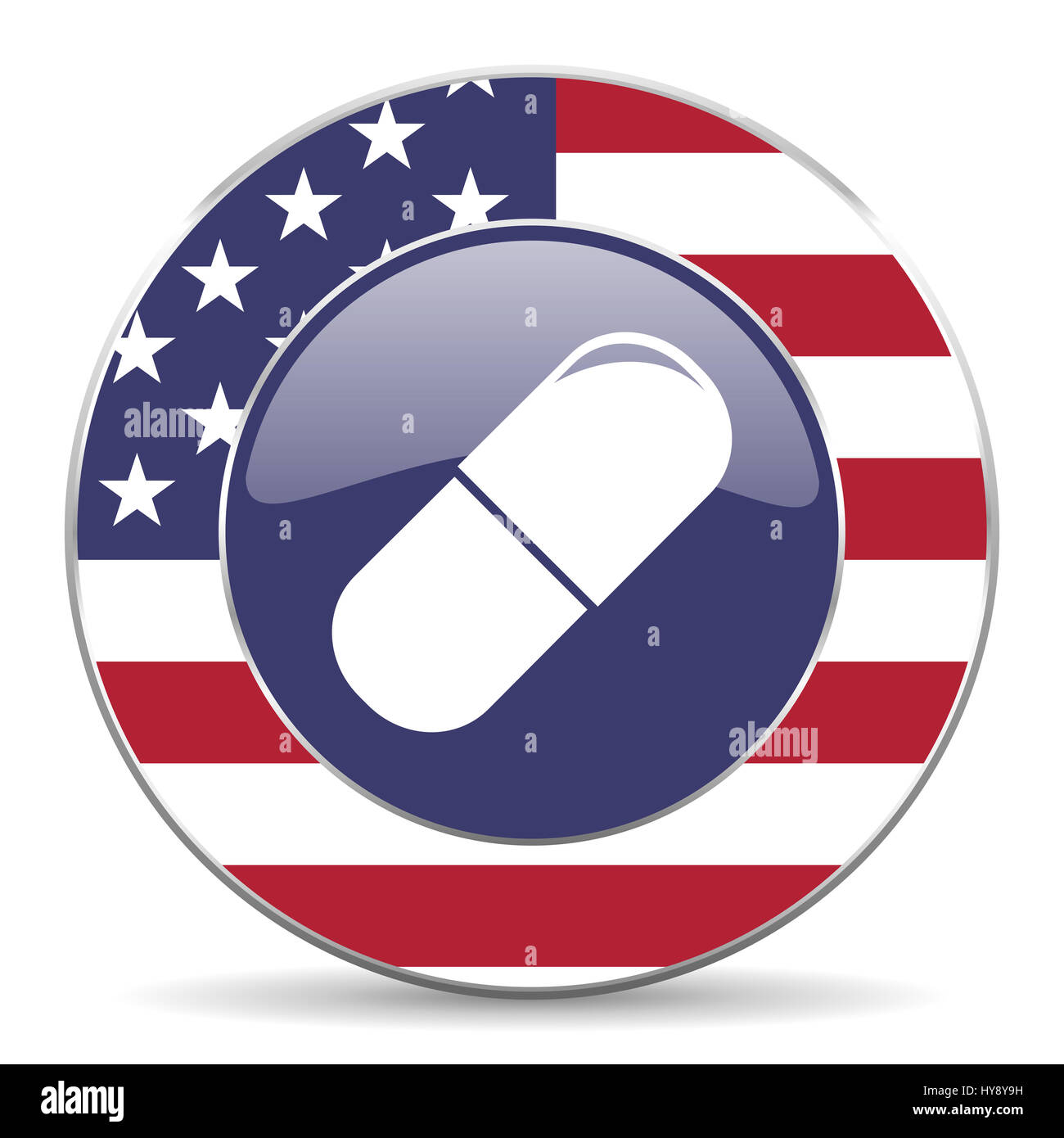 Drugs usa design web american round internet icon with shadow on white background. Stock Photo