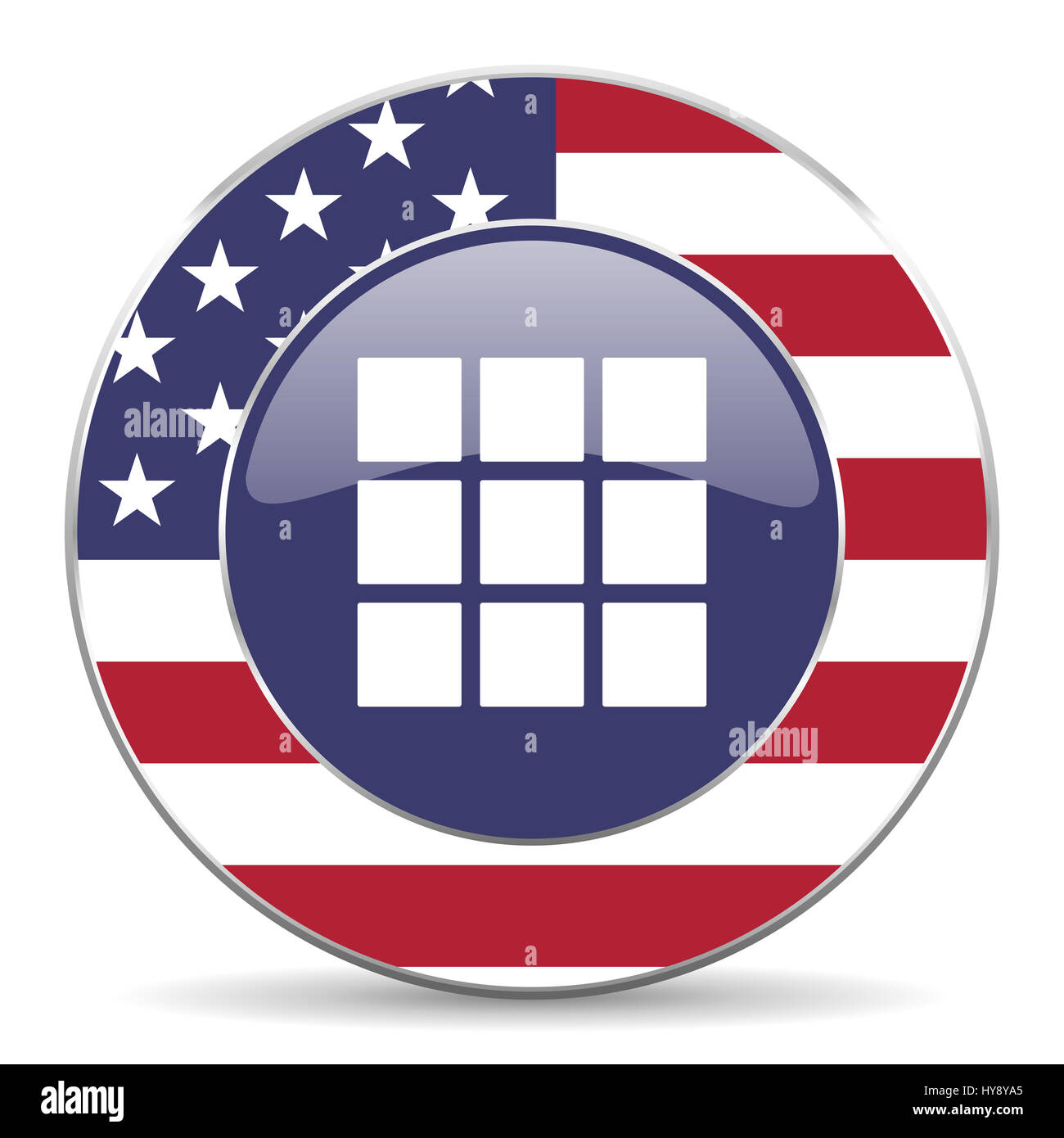 Thumbnails grid usa design web american round internet icon with shadow on white background. Stock Photo