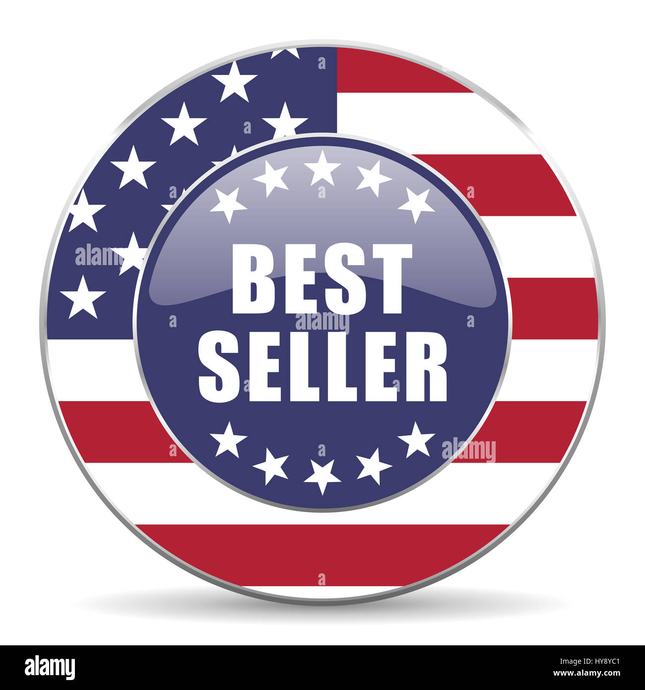 Best seller usa design web american round internet icon with shadow on white background. Stock Photo