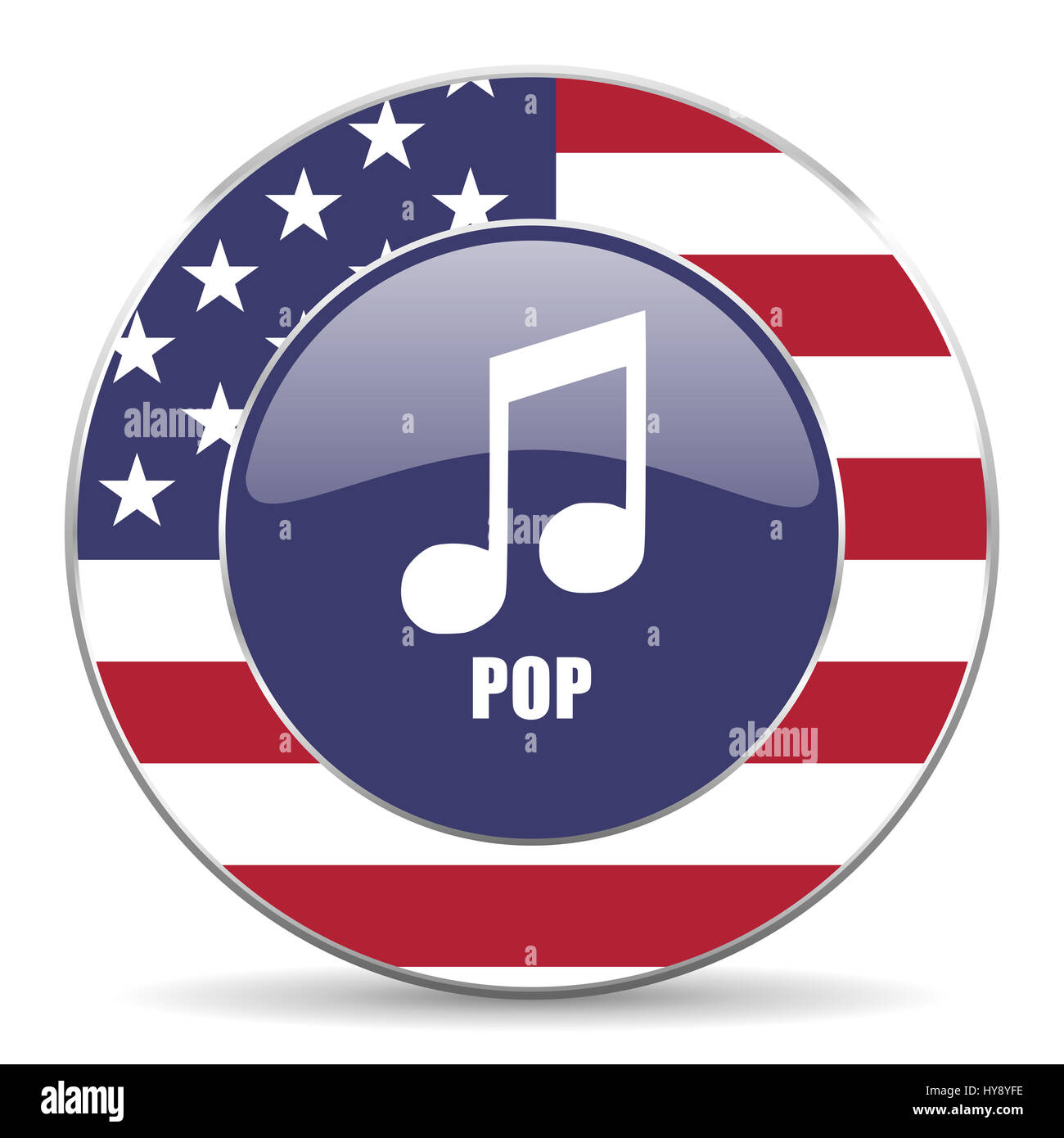 Pop music usa design web american round internet icon with shadow on white  background Stock Photo - Alamy