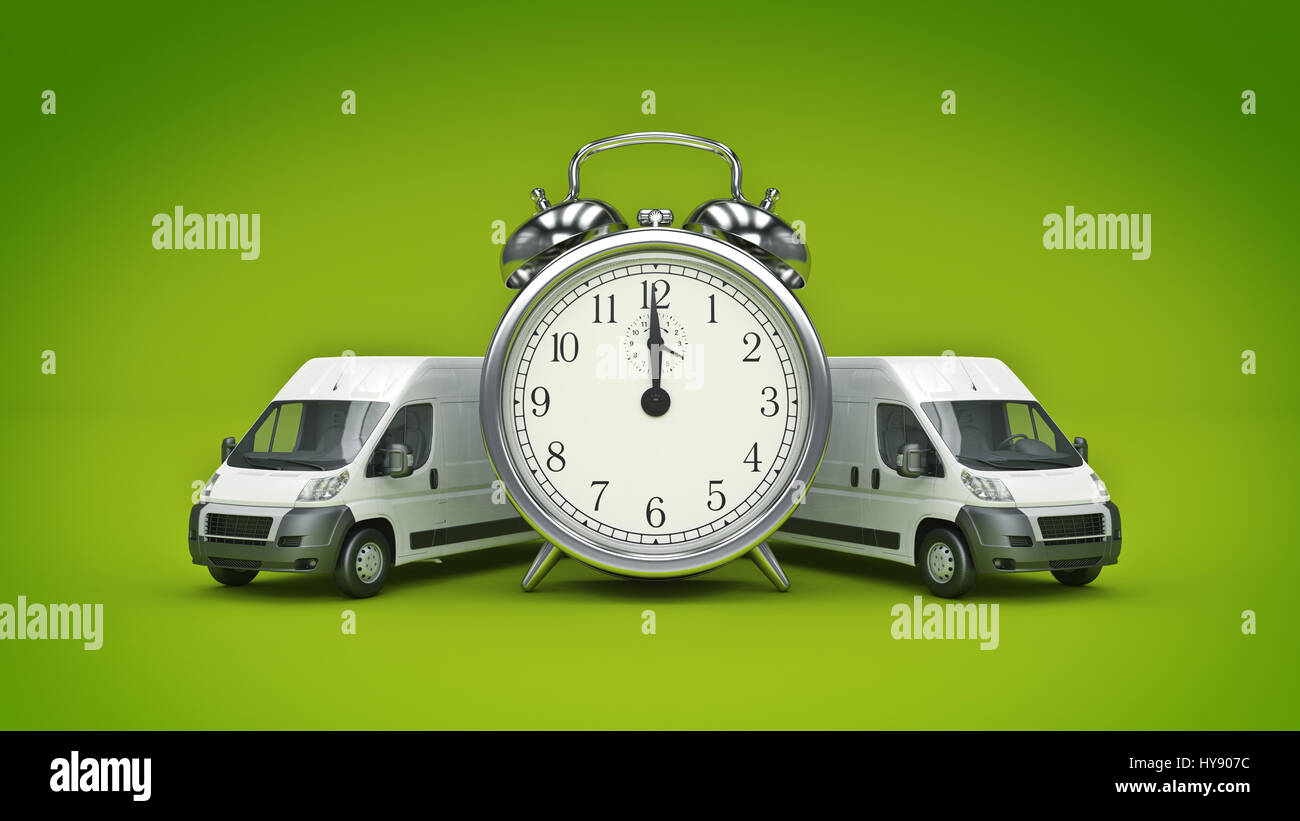 Clock and White Truck-Fast shipping. 3D rendering Stock Photo - Alamy