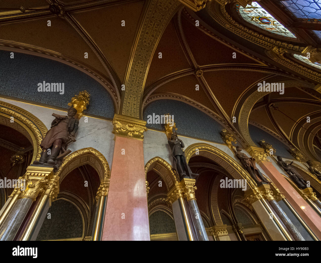 Budapest, Hungary - March 24 2017.  Hungarian Parliament Building interiors. Stock Photo