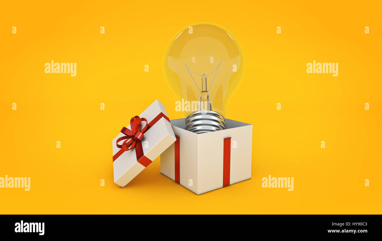 gift box with bulb. 3d rendering Stock Photo - Alamy