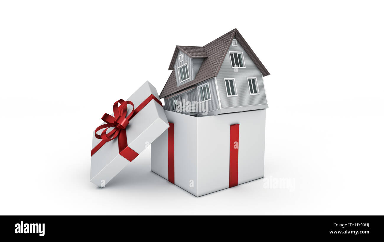 House. Gift box concept. 3D rendering Stock Photo Alamy