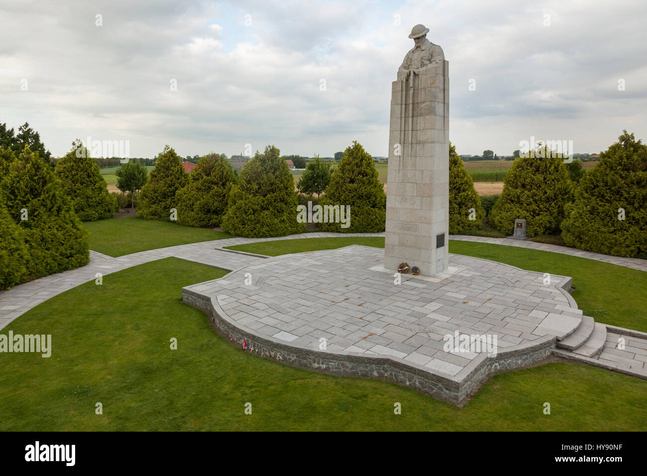 St. Julien Canadian Memorial at at Vancouver Corner, Flanders Belgium, to the Canadian soldiers who died during the first German gas attack of WW1. Stock Photo