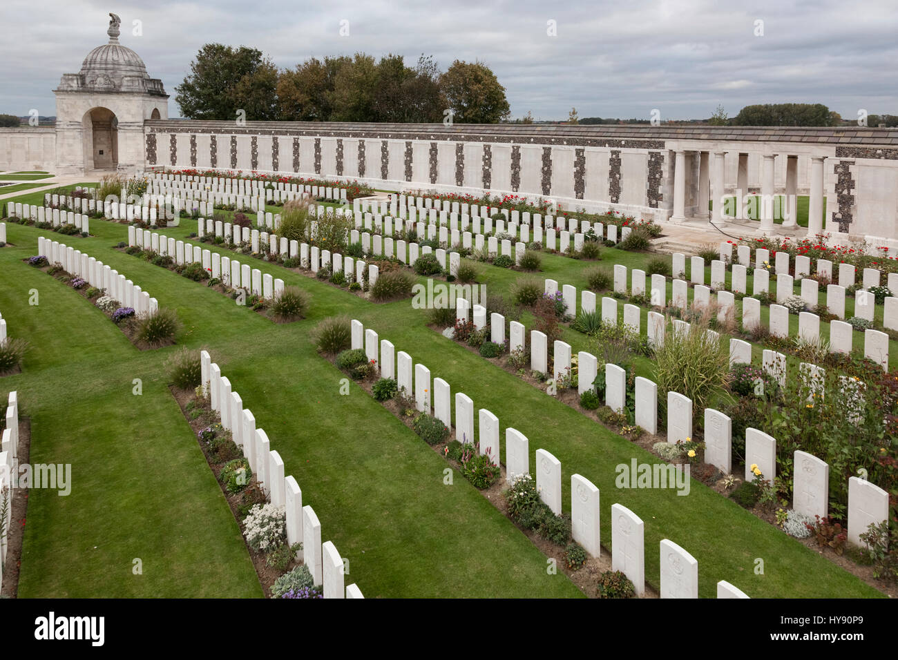 Tyne Cot Commonwealth War Graves Cemetery and Memorial to the Missing is the largest cemetery for Commonwealth forces in the world, for any war Stock Photo