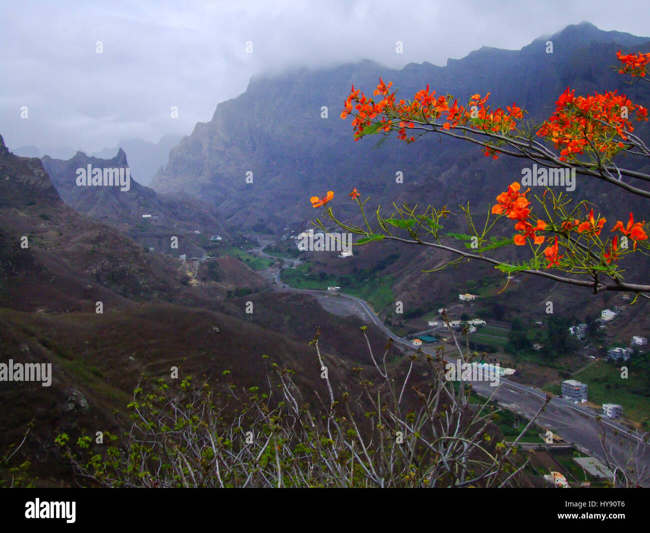 Stormy weather over the mountains and valley of Ribeira Grande, Santo