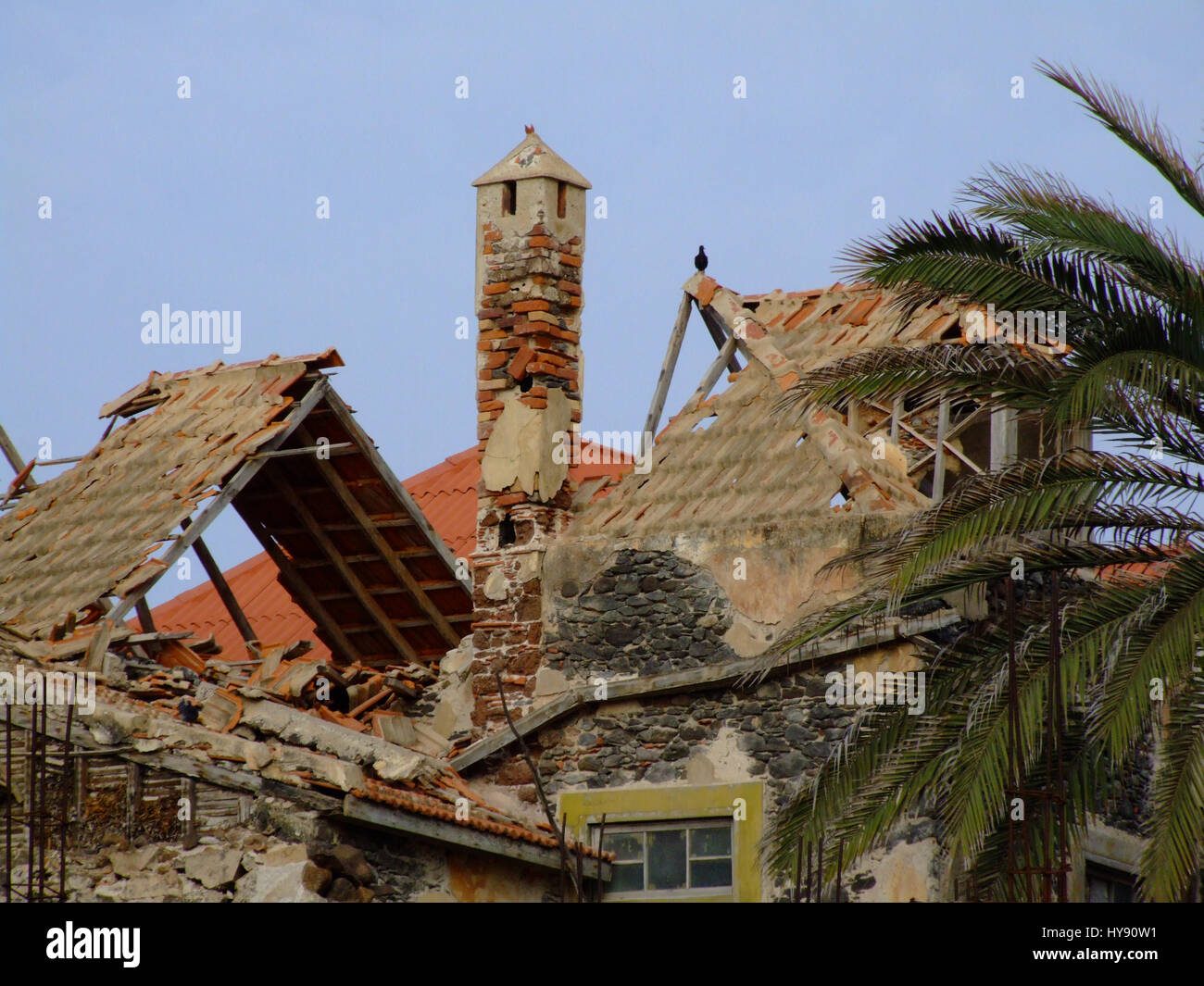 An abandoned and decaying stone building from the colonial era in Ponta ...