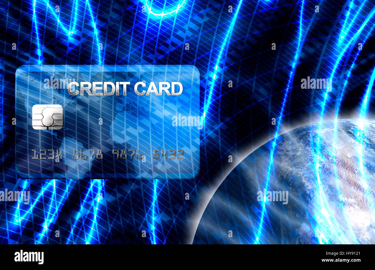 Abstract Digital virtual financial high-tech business background with bright blue colors and special effects. Stock Photo