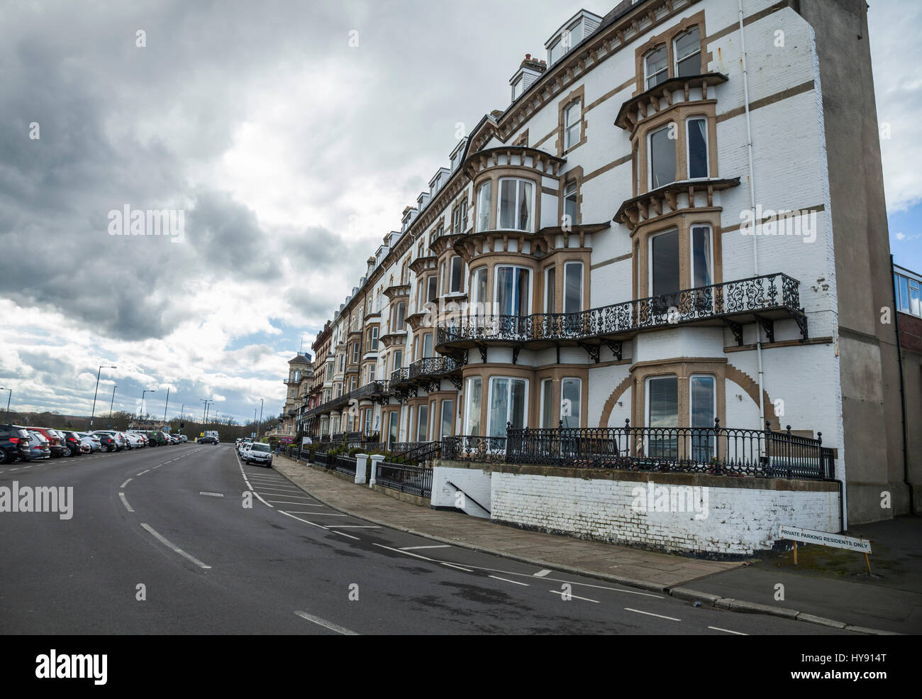 Victorian terraced street houses on the sea front at Saltburn,England