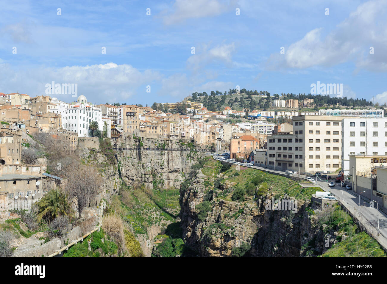 CONSTANTINE, ALGERIA - MAR 7, 2017: Sidi Rasheed Bridge part of the Rhumel siting high on the rocks with a view of the old city.These bridges exist as Stock Photo