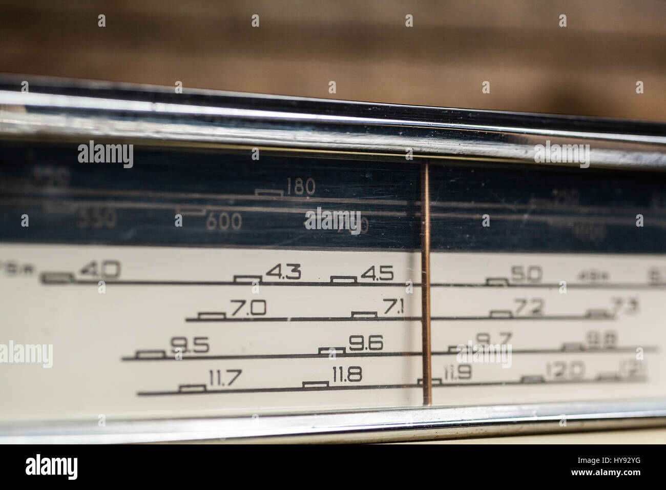 Old vintage radio on a wooden background Stock Photo - Alamy