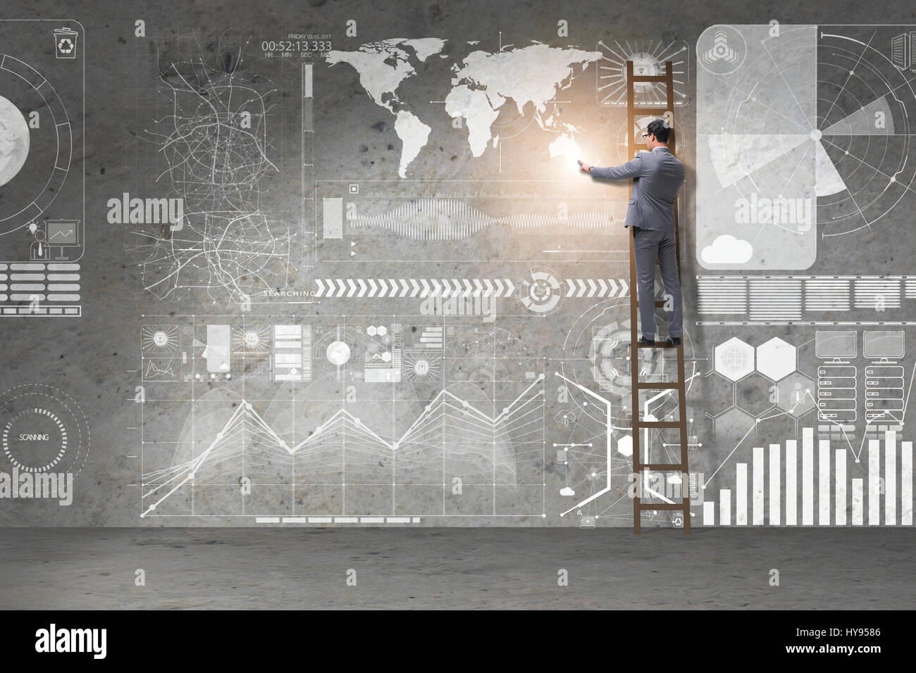Businessman climbing ladder in global business concept Stock Photo - Alamy