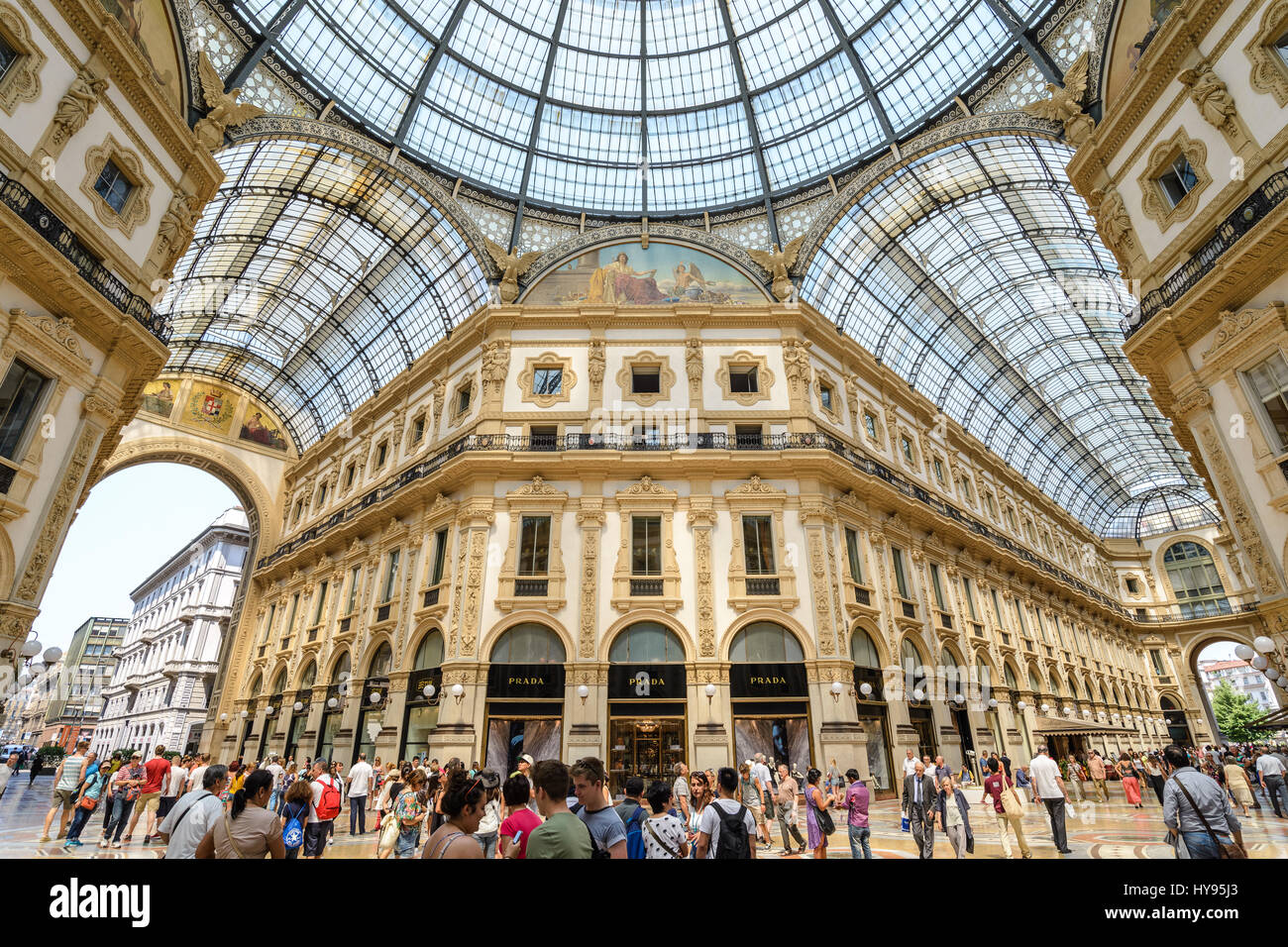 MILAN, ITALY: JULY 2,2015: Tourist at of Galleria Vittorio Emanuele II, Milan, Italy Stock Photo
