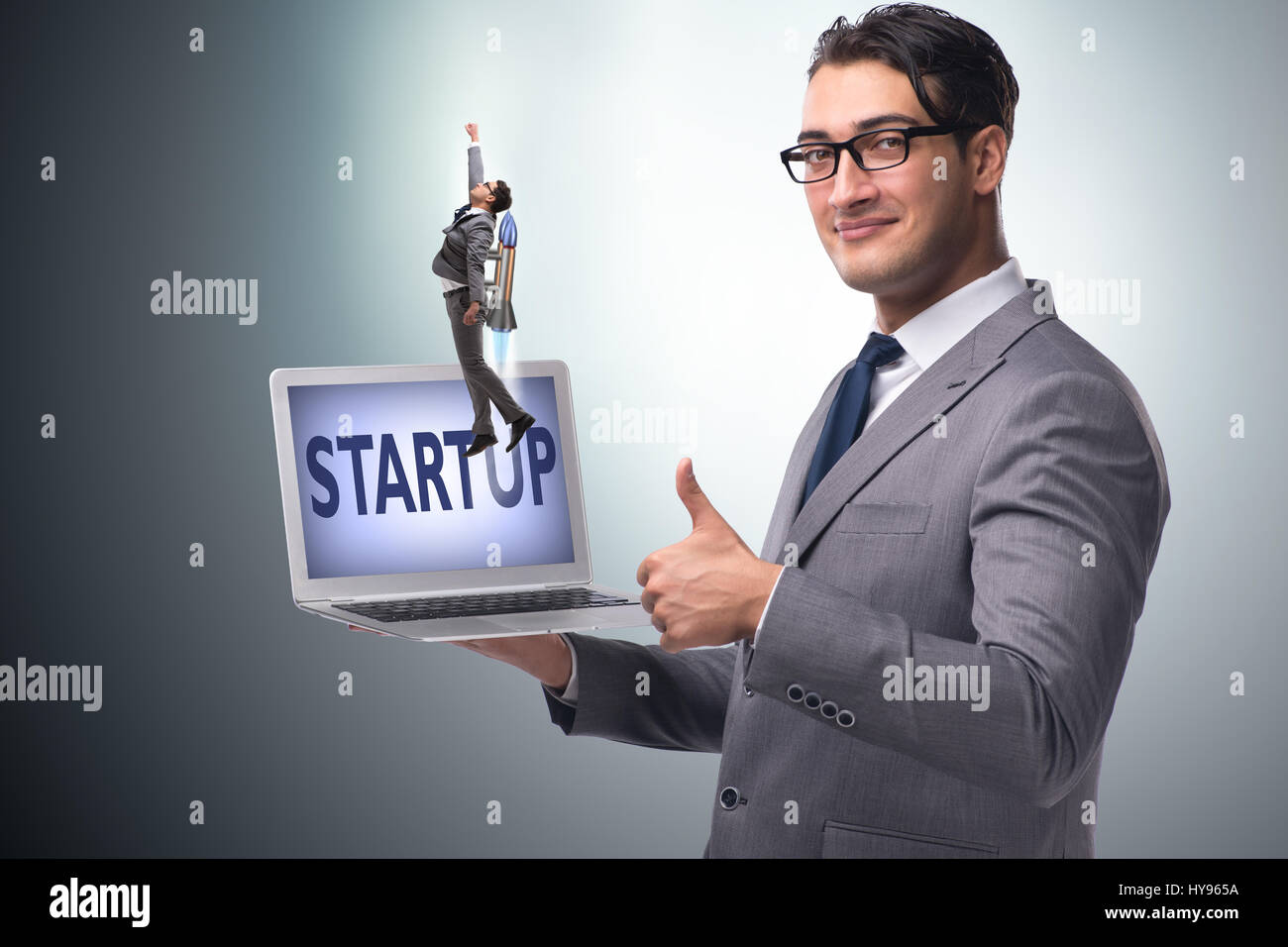 Businessman in start up business concept Stock Photo - Alamy