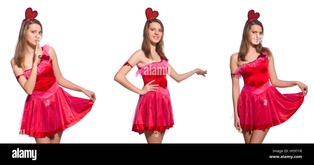 Girl in pretty pink dress isolated on white Stock Photo - Alamy